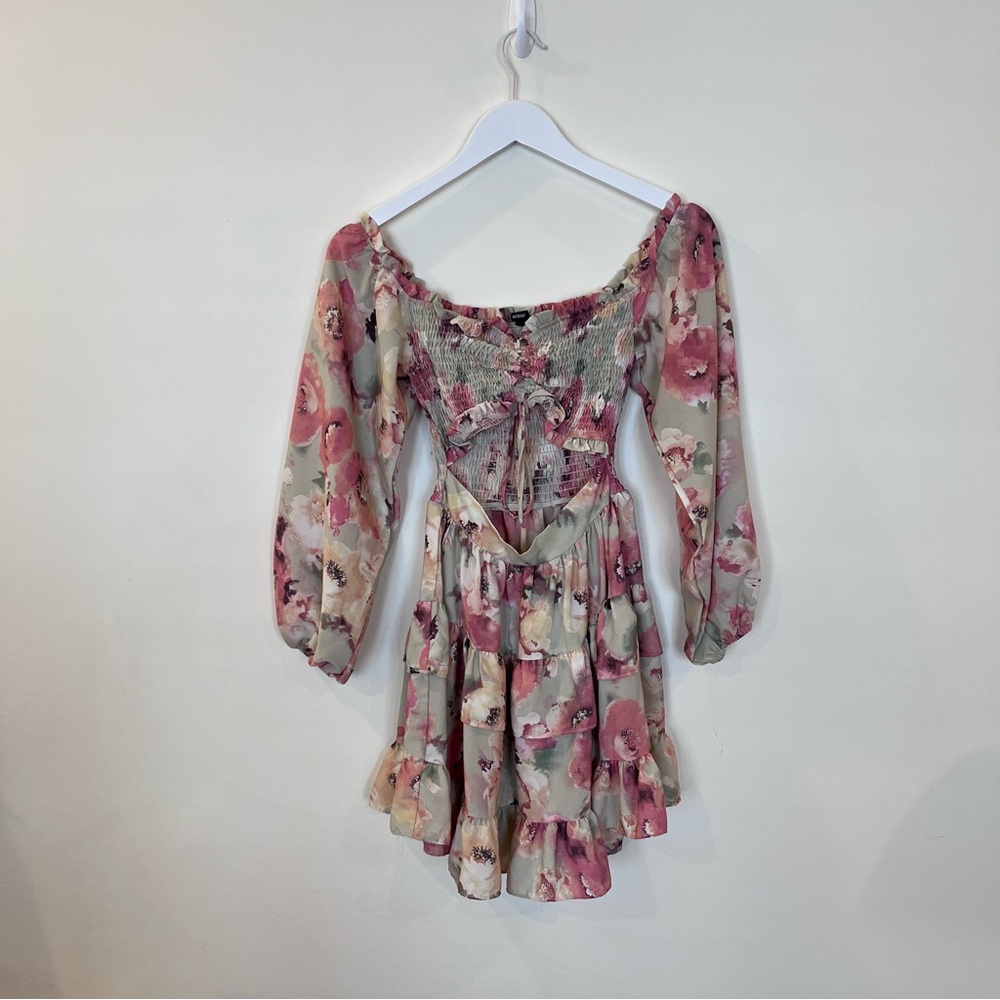 Windsor Golden Hour Floral Skater Dress Smocked Cut Out XS Ruffle Tiered - Picture 2 of 8